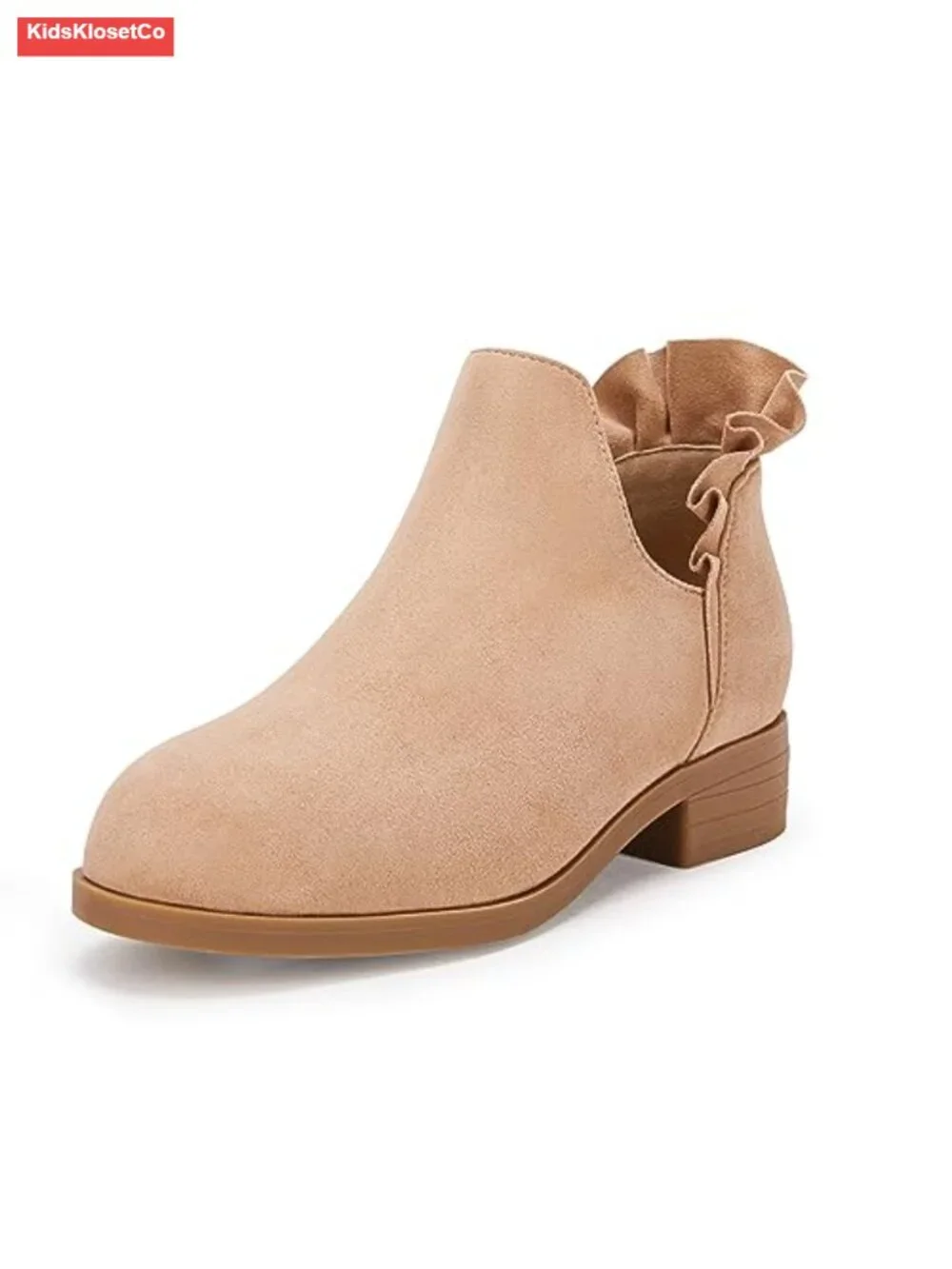 Girls' Ruffled Ankle Boots V Cut Out Chunky Low Heel Dressy Western Booties